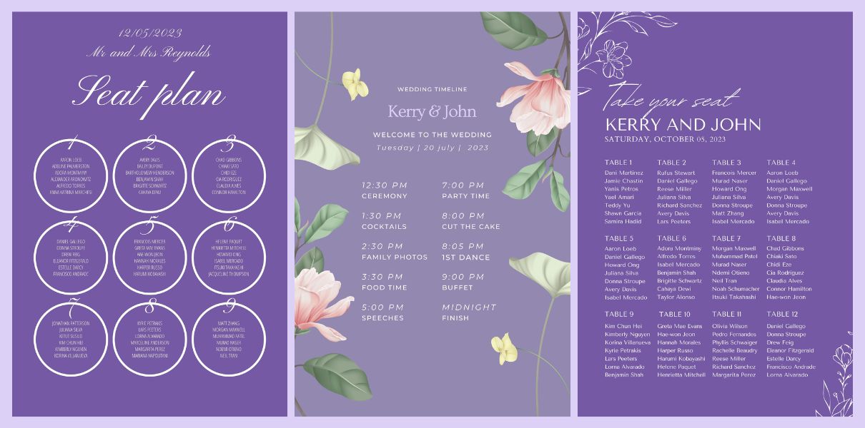 wedding welcome sign and table plans