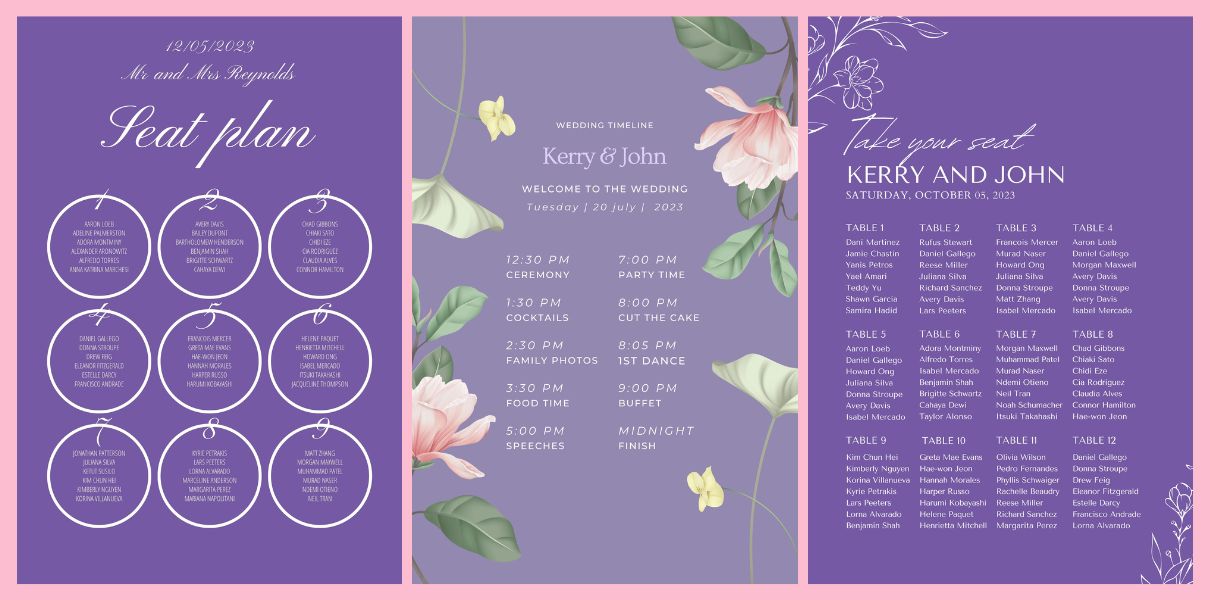 Wedding and seating Plans