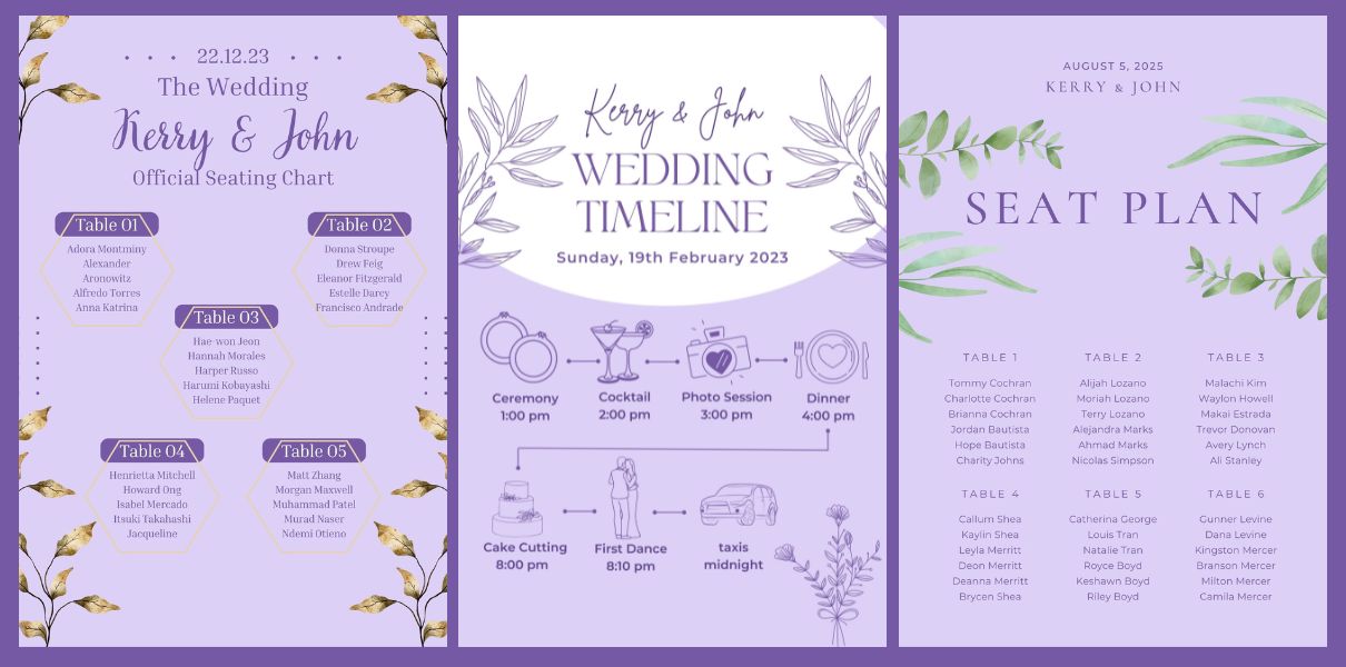wedding signs and seating plans